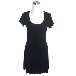 VINTAGE 90s Express Tricot Black Lettuce Hem Babydoll Mini Dress 8 Goth Whimsy